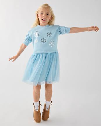 Girls Embellished Sweatshirt Dress - BLUE AIR