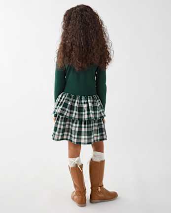 Robe écossaise cintrée et évasée pour filles - BALT GREEN
