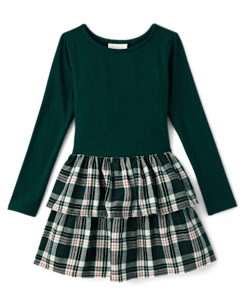Girls Plaid Fit And Flare Dress - BALT GREEN