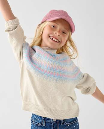 Girls Fairisle Sweater - BLUE AIR