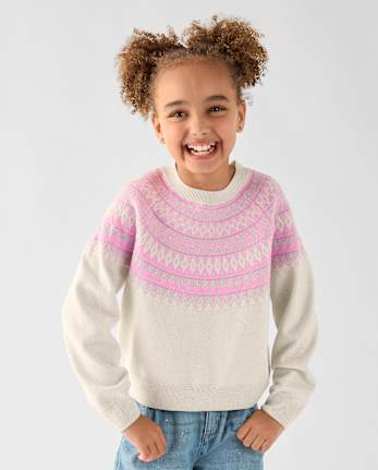 Girls Fairisle Sweater - LACE PINK CL