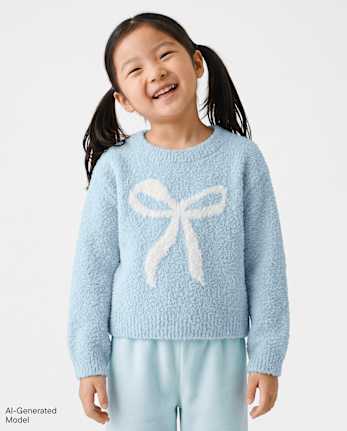 Girls Graphic Fuzzy Sweater - BLUE AIR