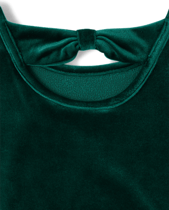 Girls Velour Bow Back Dress - BALT GREEN