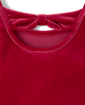 Girls Velour Bow Back Dress - RED OCHRE