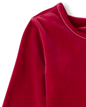 Girls Velour Bow Back Dress - RED OCHRE