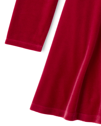 Girls Velour Bow Back Dress - RED OCHRE