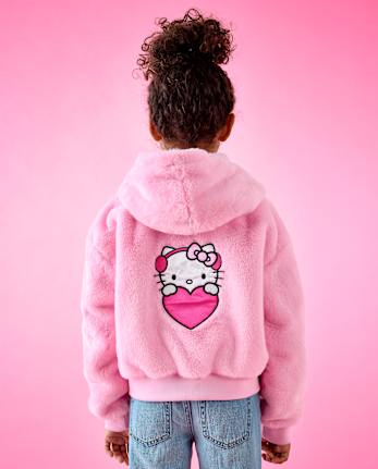 Veste bomber en fausse fourrure brodée Hello Kitty® pour filles - TIARA PINK