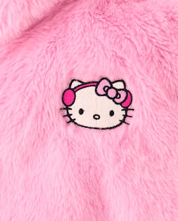 Girls Hello Kitty® Embroidered Faux Fur Bomber Jacket - TIARA PINK