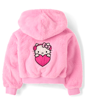 Girls Hello Kitty® Embroidered Faux Fur Bomber Jacket - TIARA PINK