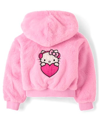 Veste bomber en fausse fourrure brodée Hello Kitty® pour filles - TIARA PINK
