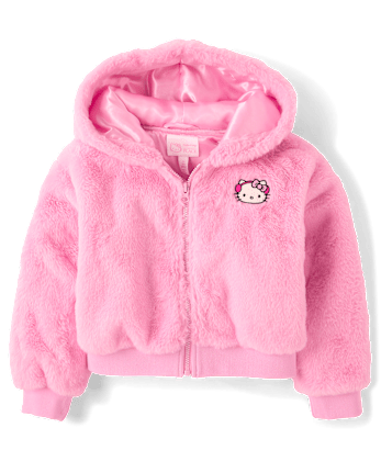 Girls Hello Kitty® Embroidered Faux Fur Bomber Jacket - TIARA PINK