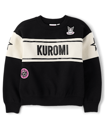 Girls Hello Kitty® Puff Print Colorblock Premium Fleece Sweatshirt - BLACK