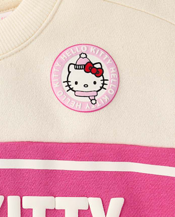 Girls Hello Kitty® Puff Print Colorblock Premium Fleece Sweatshirt - FAIR IVORY