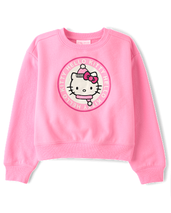 Girls Hello KittyÂ® Embellished Premium Fleece Sweatshirt - TIARA PINK