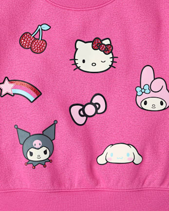 Girls Hello KittyÂ® Embellished Premium Fleece Sweatshirt - SUGARCANDY