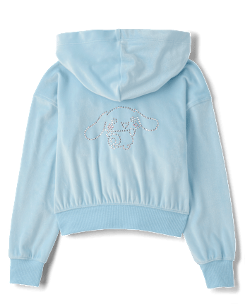Girls Hello KittyÂ® Rhinestone Velour Zip Up Hoodie - BLUE AIR