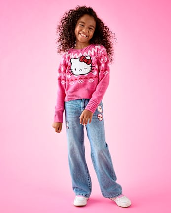 Jean à jambes larges pour filles avec écusson brodé Hello Kitty® et ses amis - MYLAH WASH