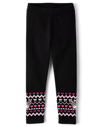 Girls Hello Kitty® Fairisle Winter Warm Leggings - BLACK