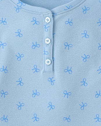 Girls Print Ribbed Henley Top - GLOBE BLUE