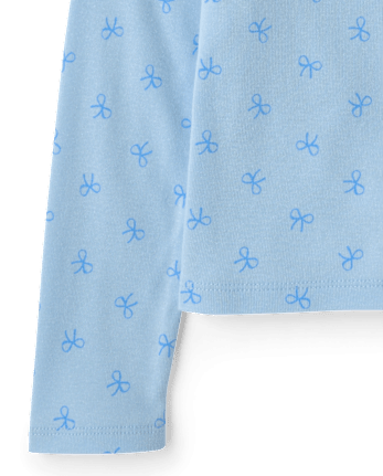 Girls Print Ribbed Henley Top - GLOBE BLUE
