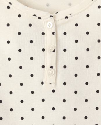 Girls Print Ribbed Henley Top - FAIR IVORY