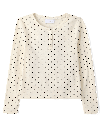 Girls Print Ribbed Henley Top - FAIR IVORY
