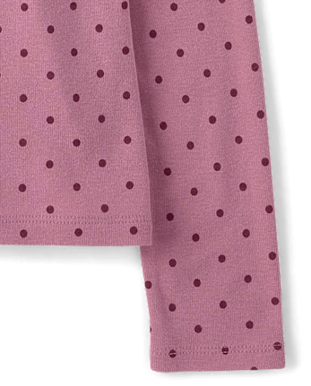 Girls Polka Dot Ribbed Henley Top - WINEBERRY