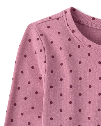 Girls Polka Dot Ribbed Henley Top - WINEBERRY