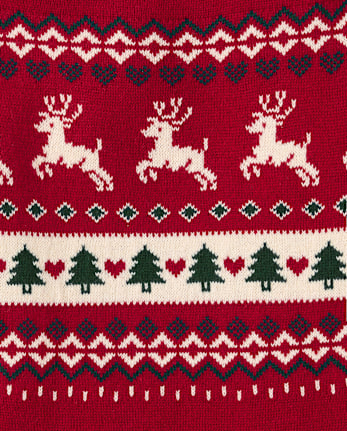 Girls Christmas Fairisle Sweater Dress - RED OCHRE