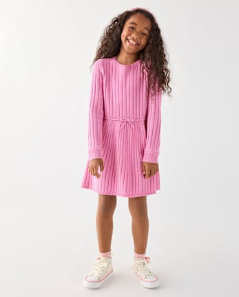 Robe pull côtelée scintillante pour filles - PERFECTLY PINK