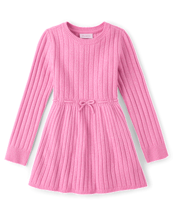 Girls Shimmer Ribbed Sweater Dress - PERFECTLY PINK