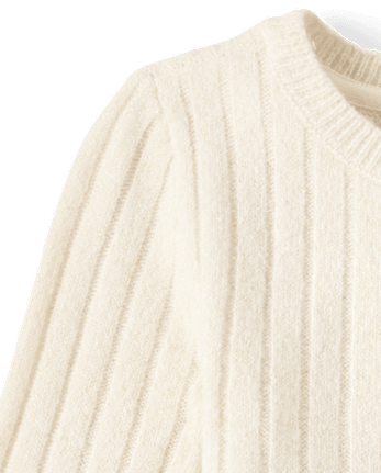 Girls Shimmer Ribbed Sweater Dress - FAIR IVORY