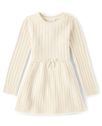 Girls Shimmer Ribbed Sweater Dress - FAIR IVORY