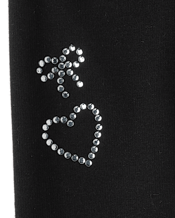 Girls Rhinestone Heart Winter Warm Leggings - BLACK
