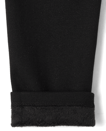 Girls Rhinestone Heart Winter Warm Leggings - BLACK