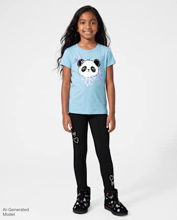 Leggings d'hiver chauds pour filles avec strass et cœur - BLACK