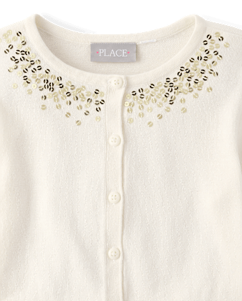 Girls Sequin Cardigan - FAIR IVORY