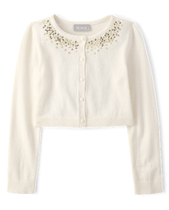 Girls Sequin Cardigan - FAIR IVORY