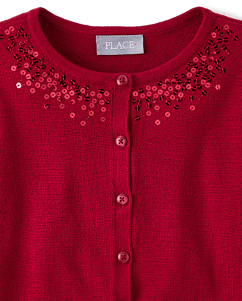 Girls Sequin Cardigan - RED OCHRE