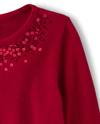Girls Sequin Cardigan - RED OCHRE