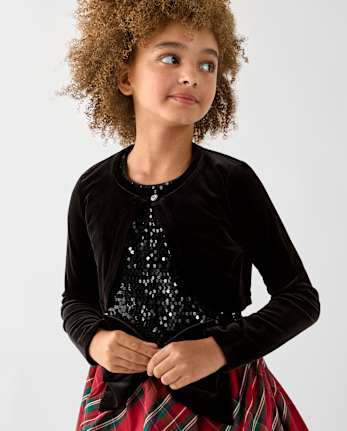 Girls Velour Shrug - BLACK