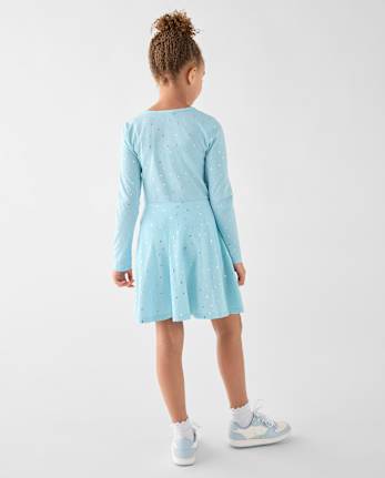 Girls Foil Print Everyday Dress - BLUE AIR