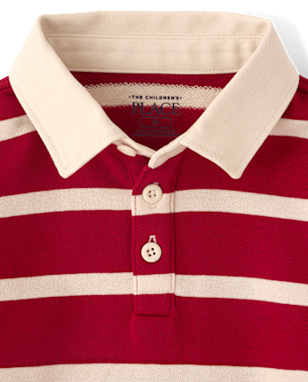 Baby And Toddler Boys Striped French Terry Rugby Polo - RED OCHRE