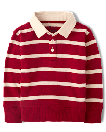 Baby And Toddler Boys Striped French Terry Rugby Polo - RED OCHRE