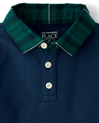 Baby And Toddler Boys Plaid Collar French Terry Rugby Polo - TIDAL