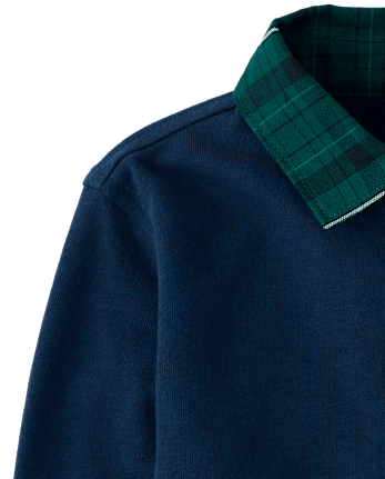 Baby And Toddler Boys Plaid Collar French Terry Rugby Polo - TIDAL