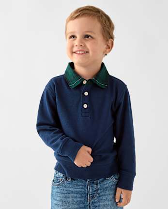 Baby And Toddler Boys Plaid Collar French Terry Rugby Polo - TIDAL