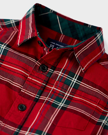 Baby And Toddler Boys Plaid Poplin Button Up Shirt - RED OCHRE