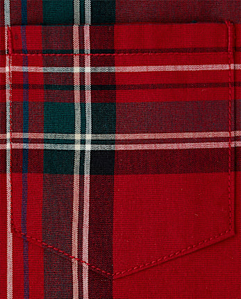 Baby And Toddler Boys Plaid Poplin Button Up Shirt - RED OCHRE