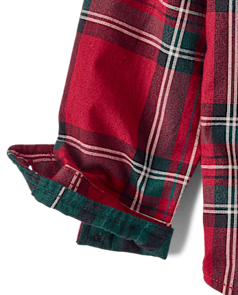 \Chemise boutonnée en popeline à carreaux pour bébés et petits garçons\ - RED OCHRE